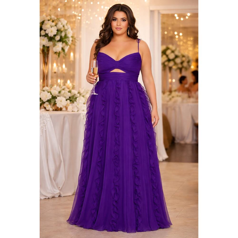 New with Tags Mac Duggal 68543 Purple Ruffle Gown Sz 18W Formal Evening Dress